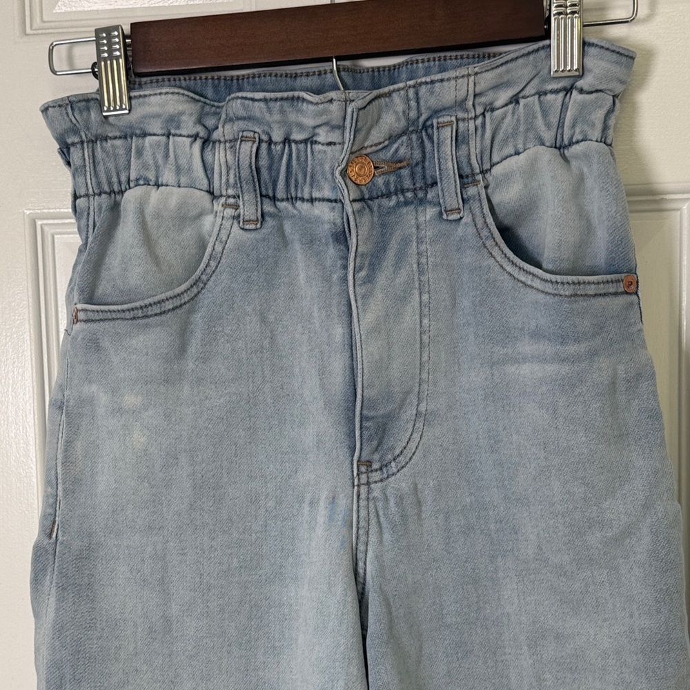 Express Super High Rise Jogger Jeans Light Wash Denim Paperbag Waist Fit sz 0 - Picture 6 of 11
